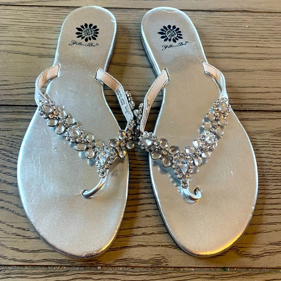 yellow box silver sandals
